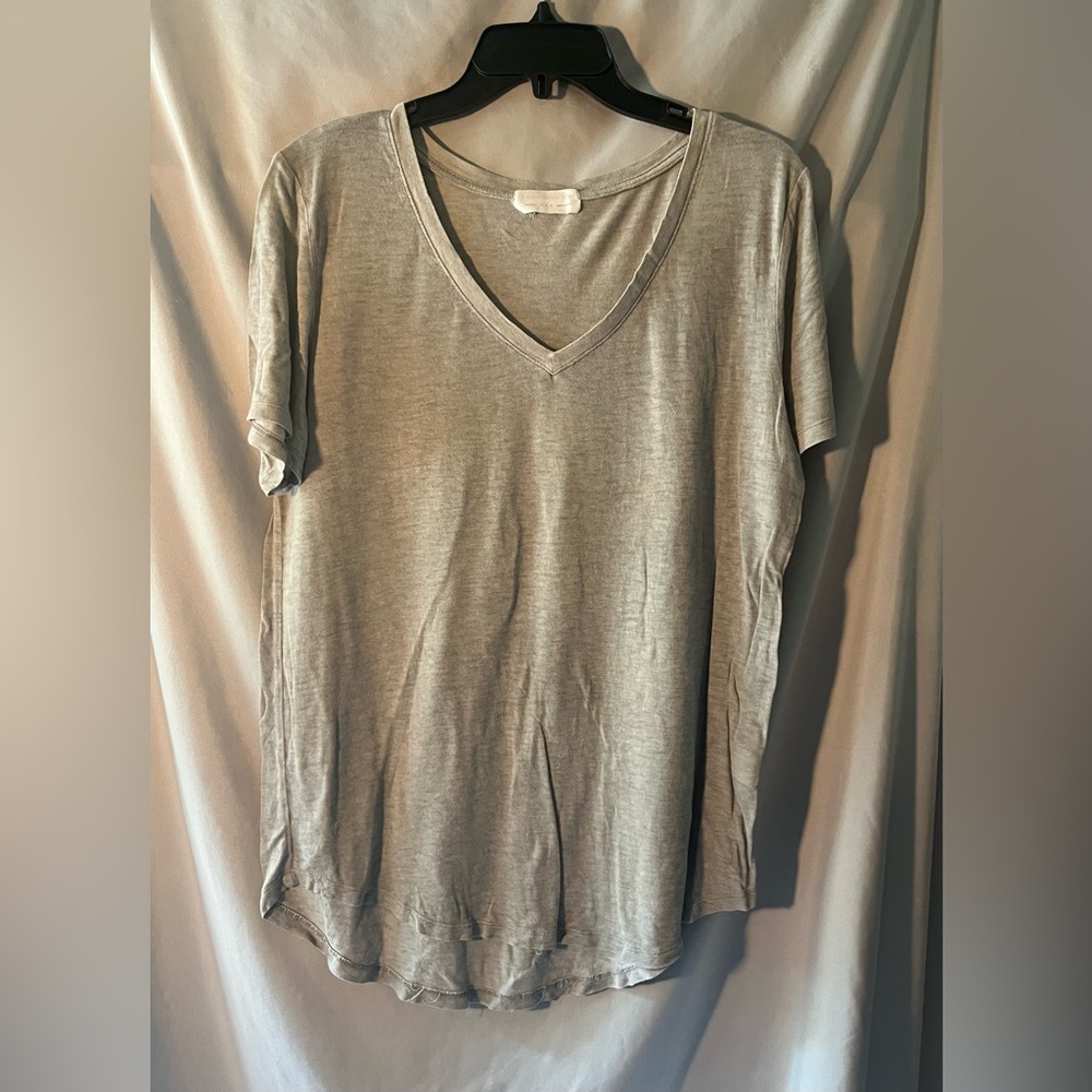V-Neck Short Sleeve Women's Top - Gray